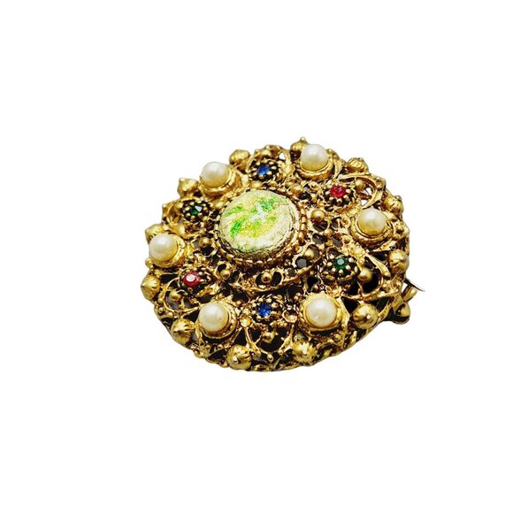 Vintage Pretty Unsigned Confetti Glass Brooch (A1474) - Picture 3 of 4